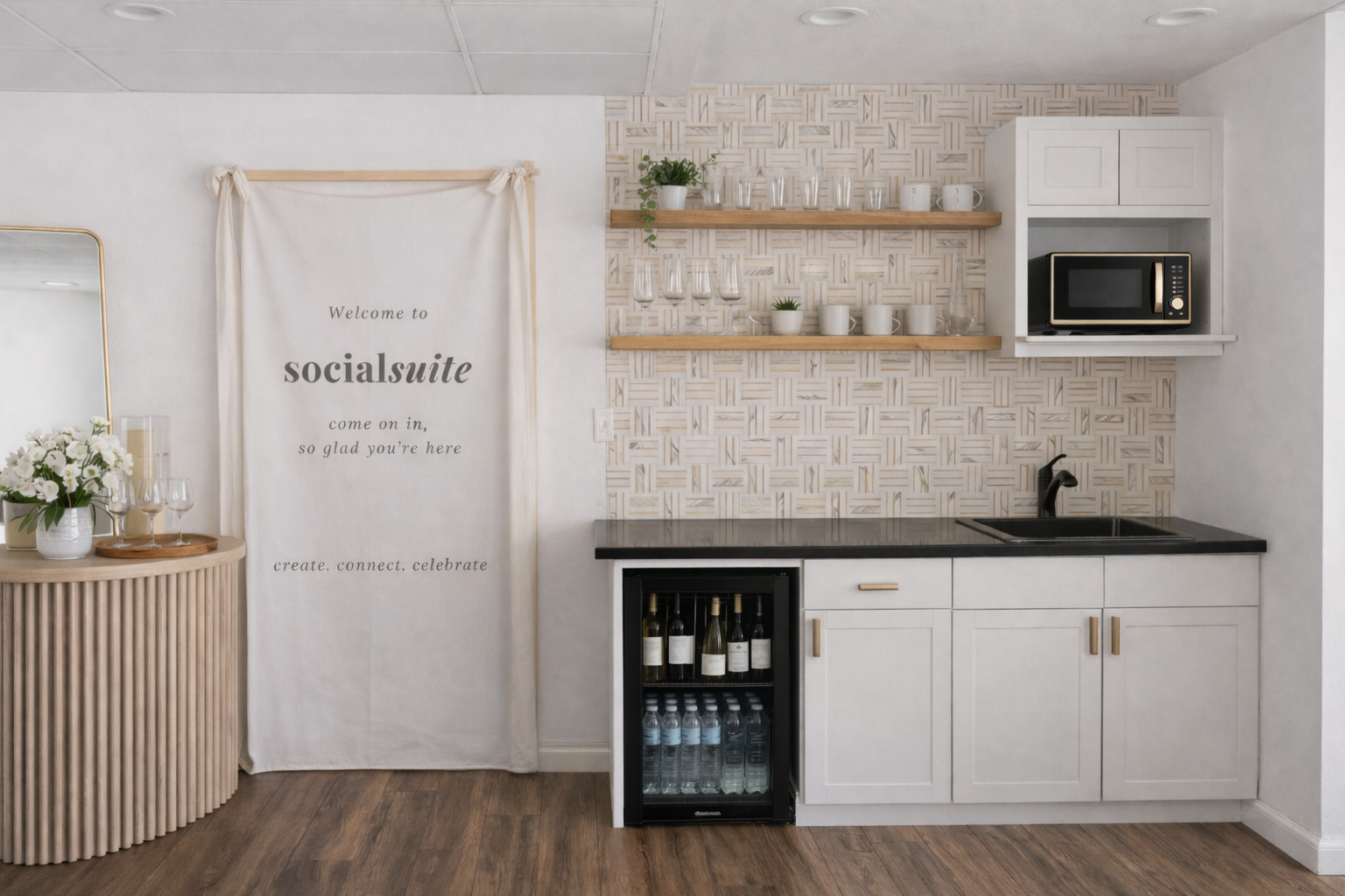 Kitchenette amenities at Social Suite event space