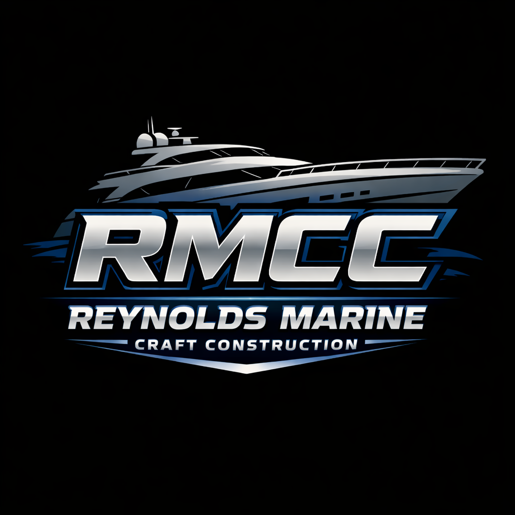 Logo for Reynolds Marine Craft Construction featuring a stylized yacht and bold text 'RMCC Reynolds Marine'.