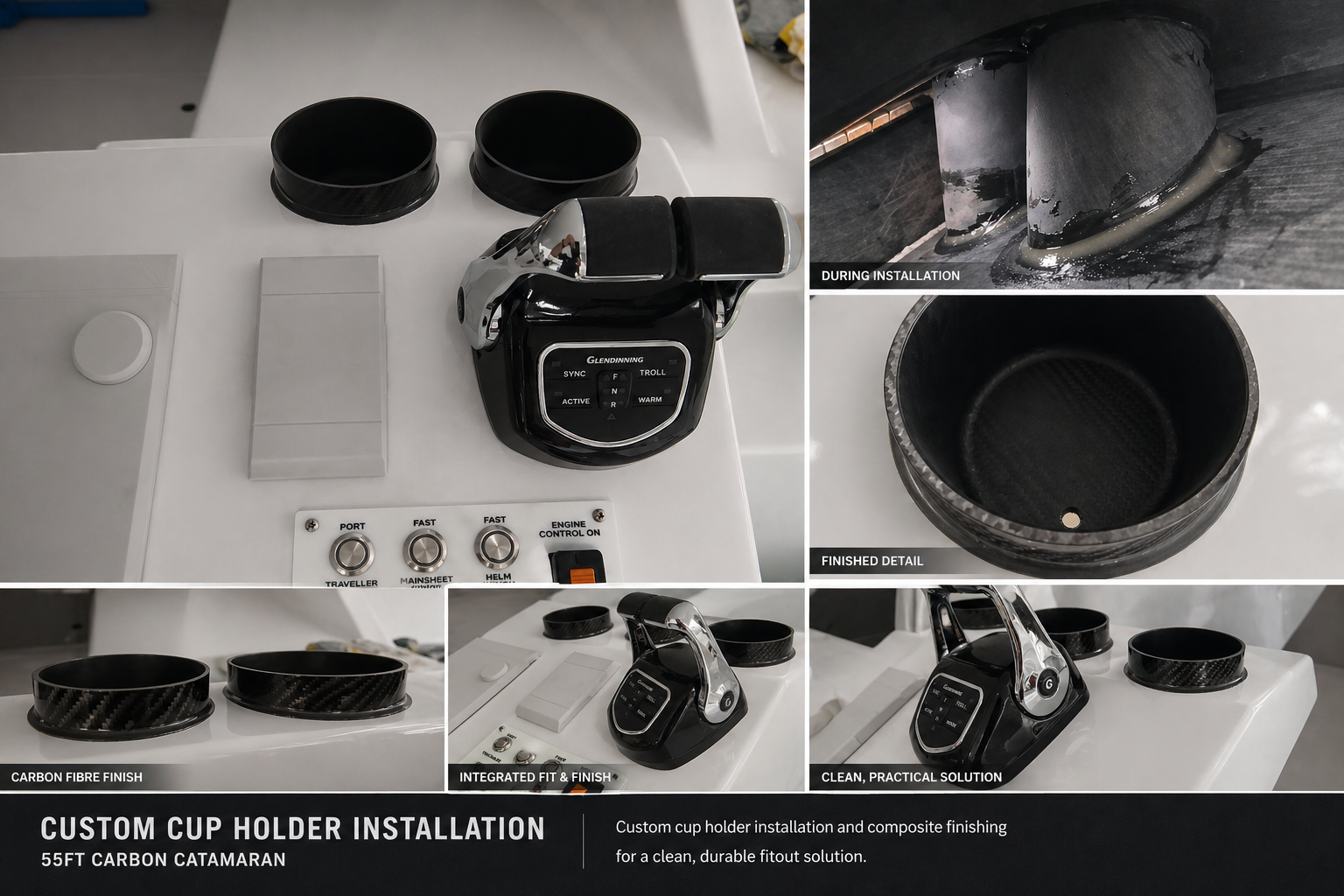 “Custom carbon fibre cup holder installation on 55ft catamaran – Reynolds Marine Craft Construction”