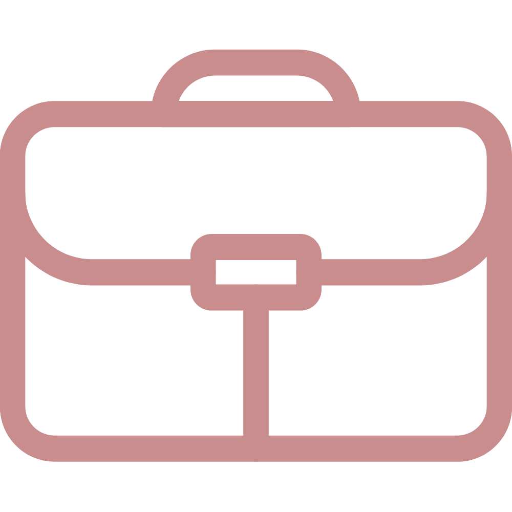 Outline of a pink briefcase with a handle and clasp.