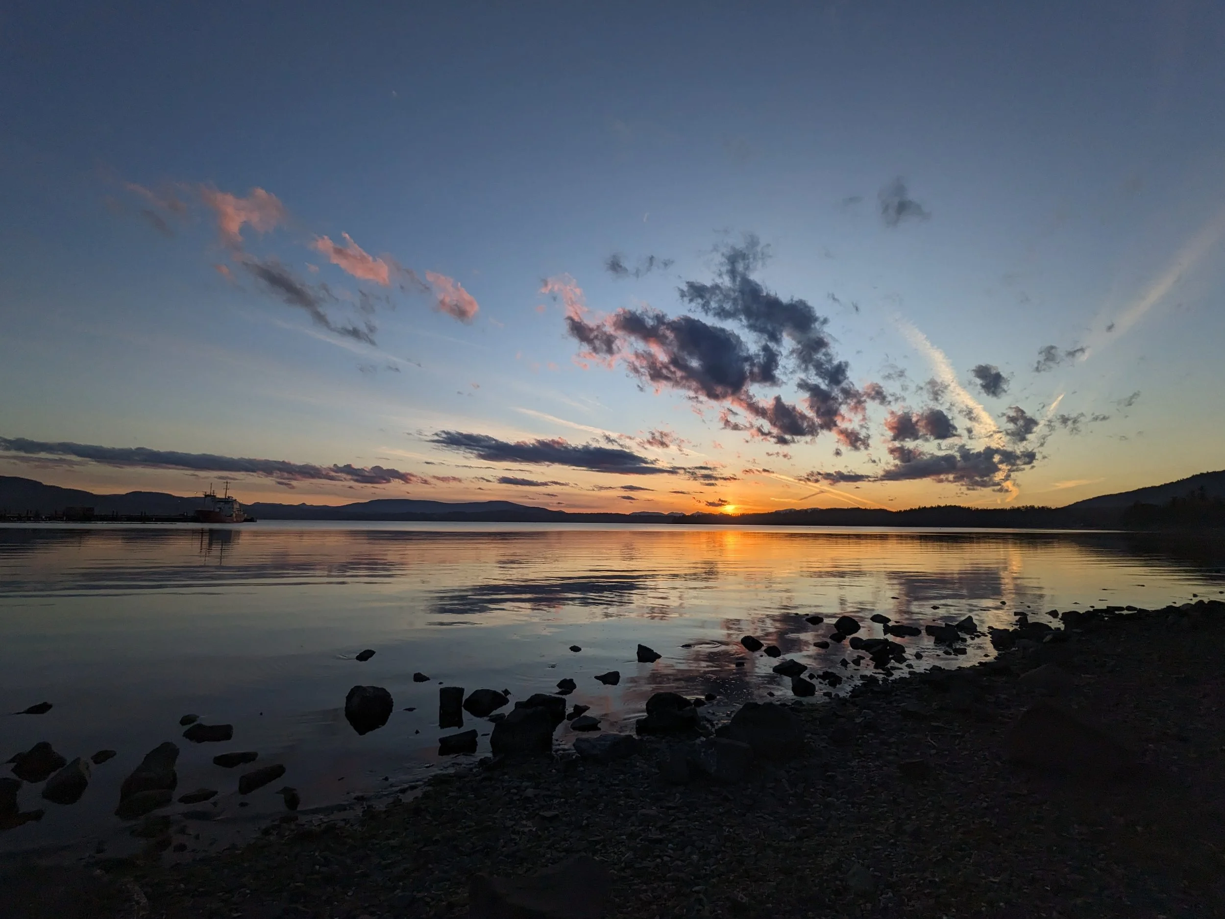 The sky at sunset reflecting off the ocean.