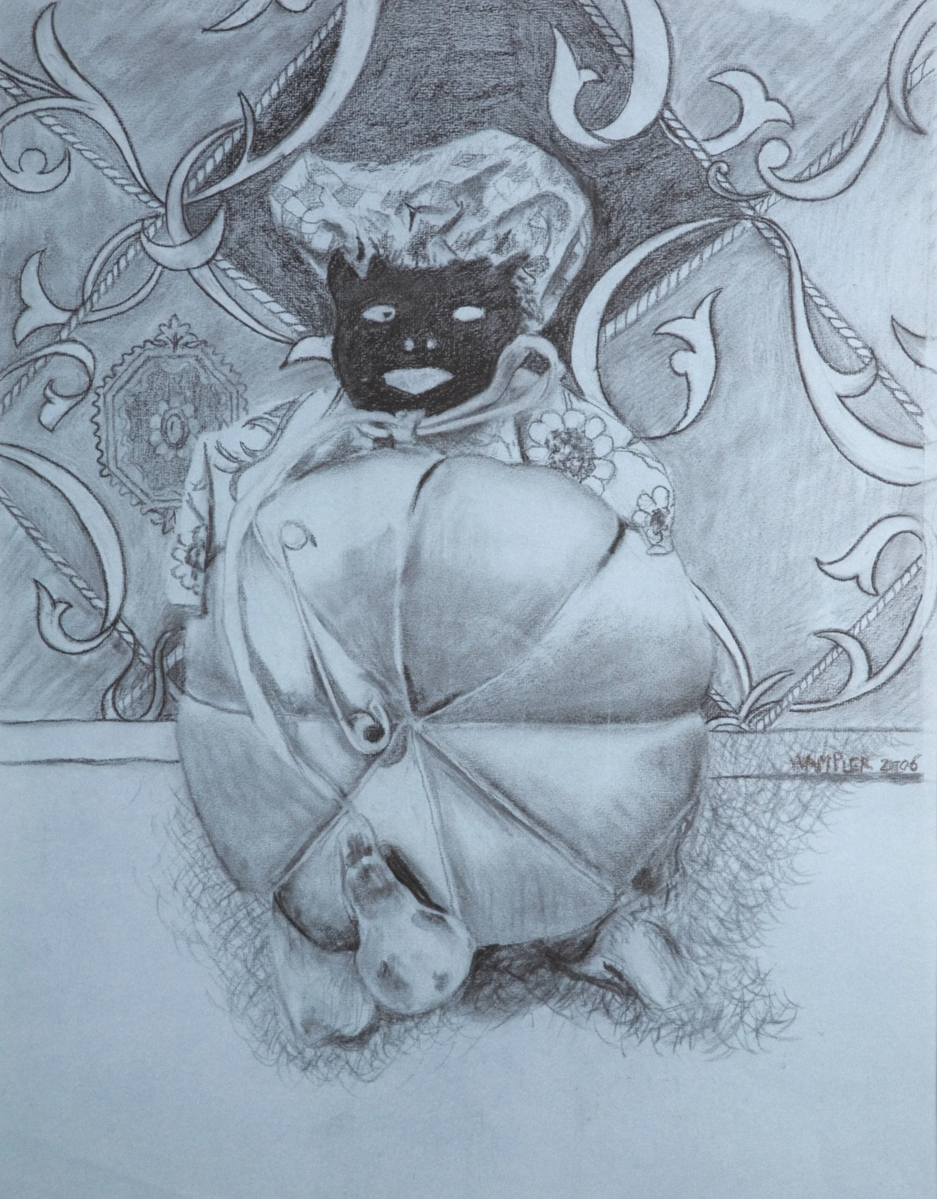 Pincushion, charcoal on paper, private collection