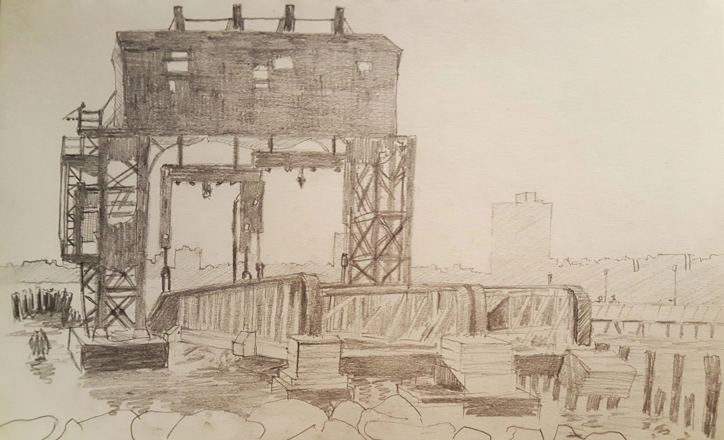 Hudson River Landscape, graphite on paper