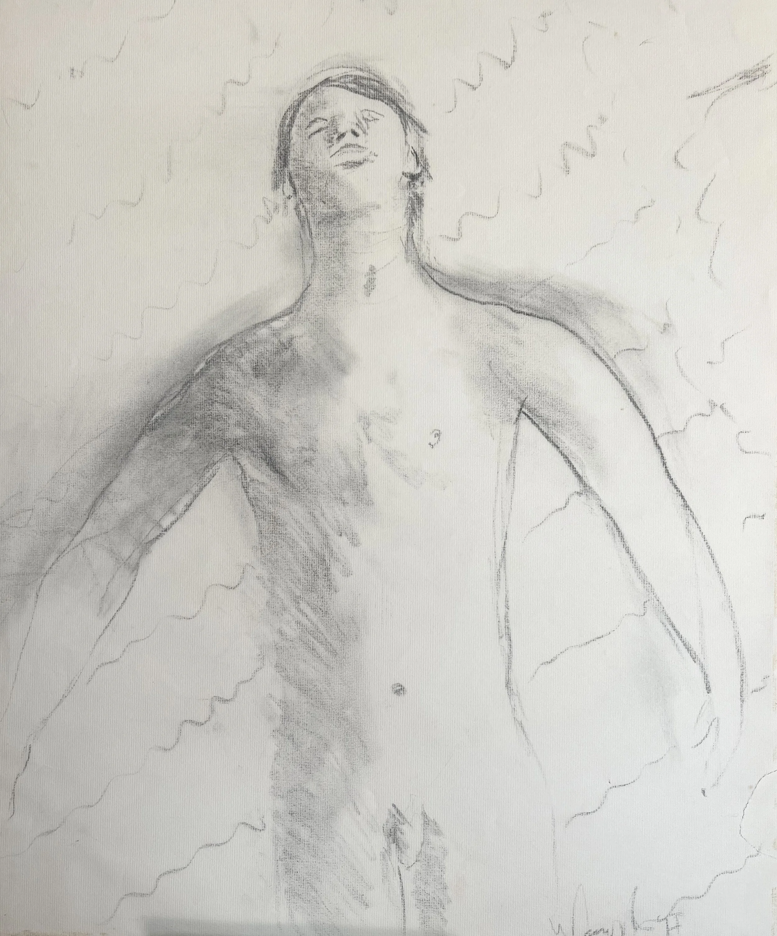 Flying Boy 2, graphite on paper