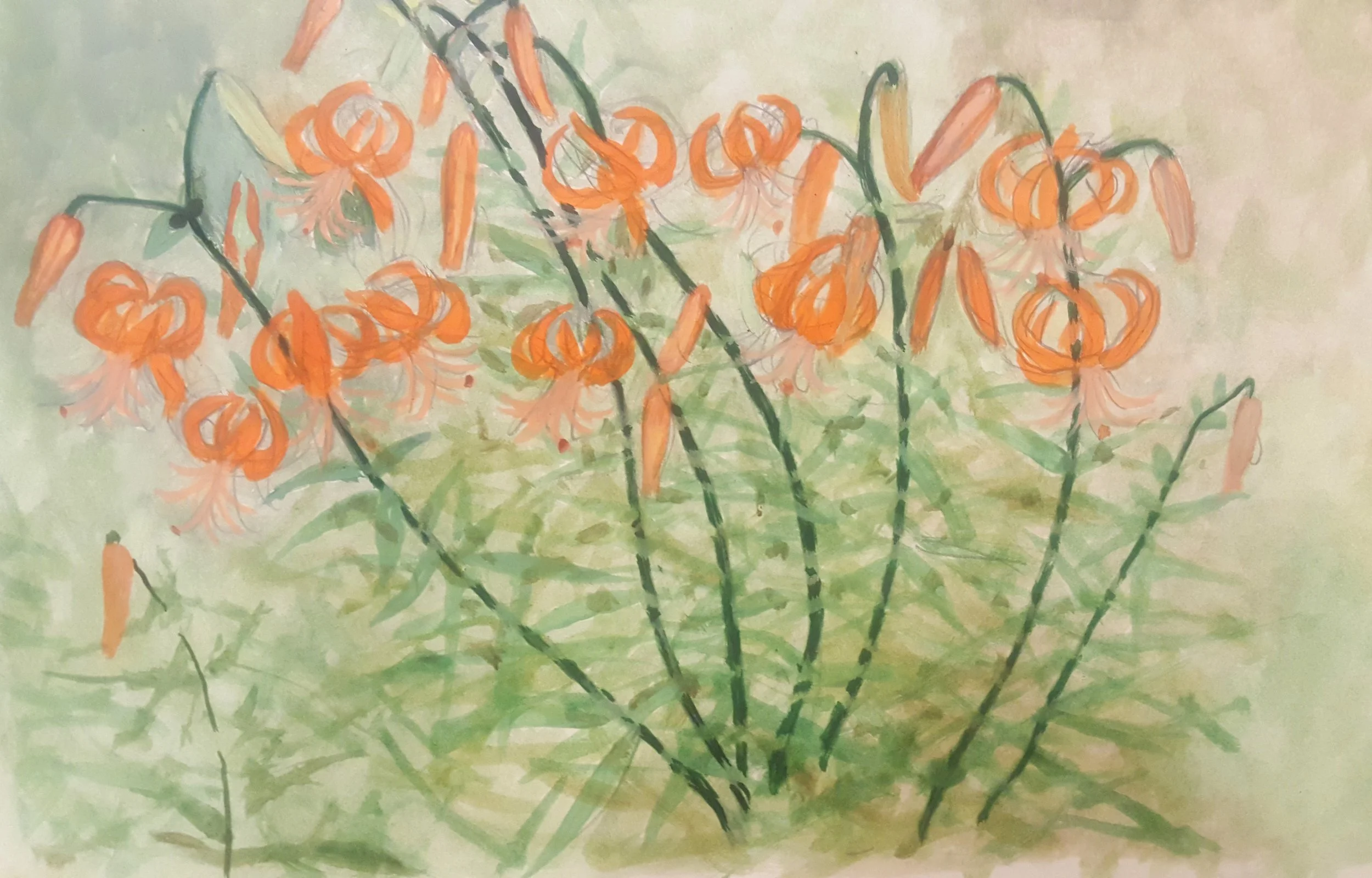 Tiger Lilies, Oil on panel