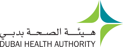 Dubai Health Authority logo with Arabic and English text.