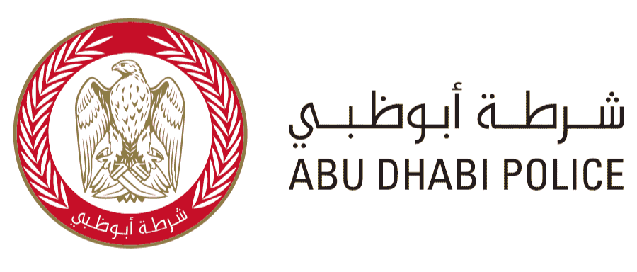 The logo of Abu Dhabi Police with text in English and Arabic.