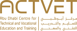 Logo for Abu Dhabi Centre for Technical and Vocational Education and Training (ACTVET) with text in Arabic and English.