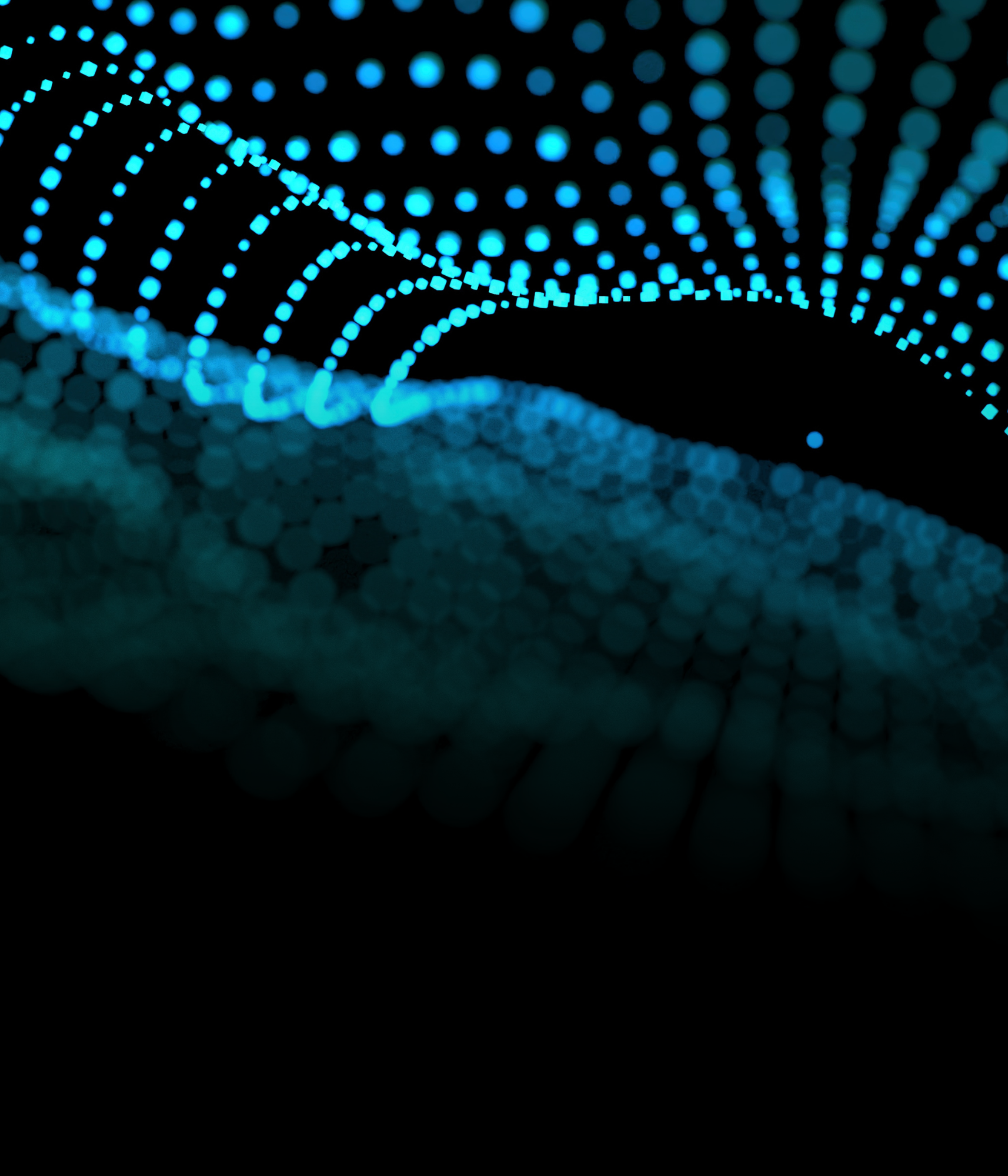 Blue and cyan illuminated 3D digital wave pattern on a black background, resembling a futuristic data visualization or sound wave.