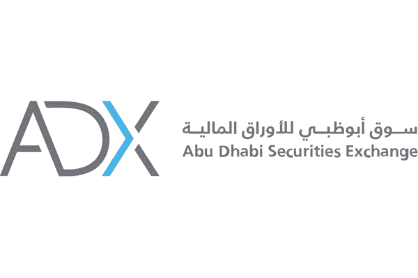Logo of Abu Dhabi Securities Exchange with Arabic and English text.