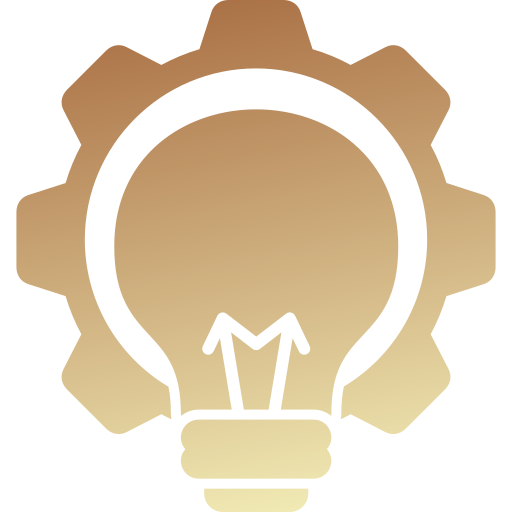 A bulb in gear icon representing innovation.