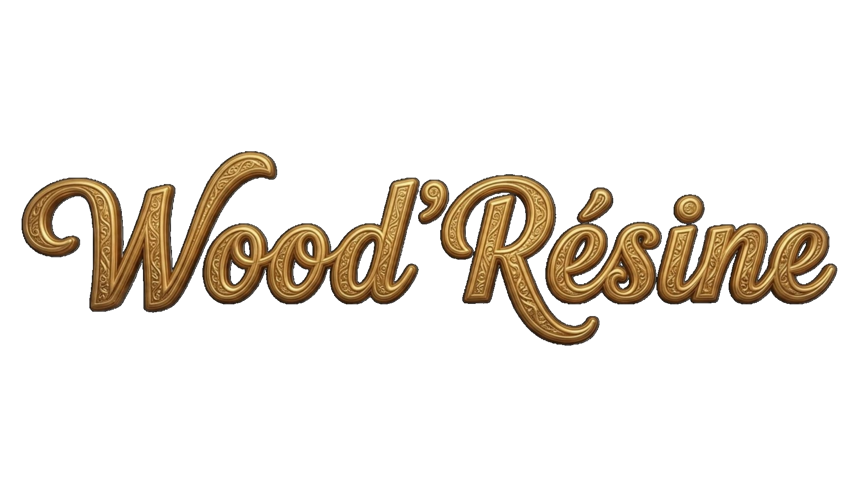 Logo en relief doré avec le texte "Wood'Rêne" en style cursif.