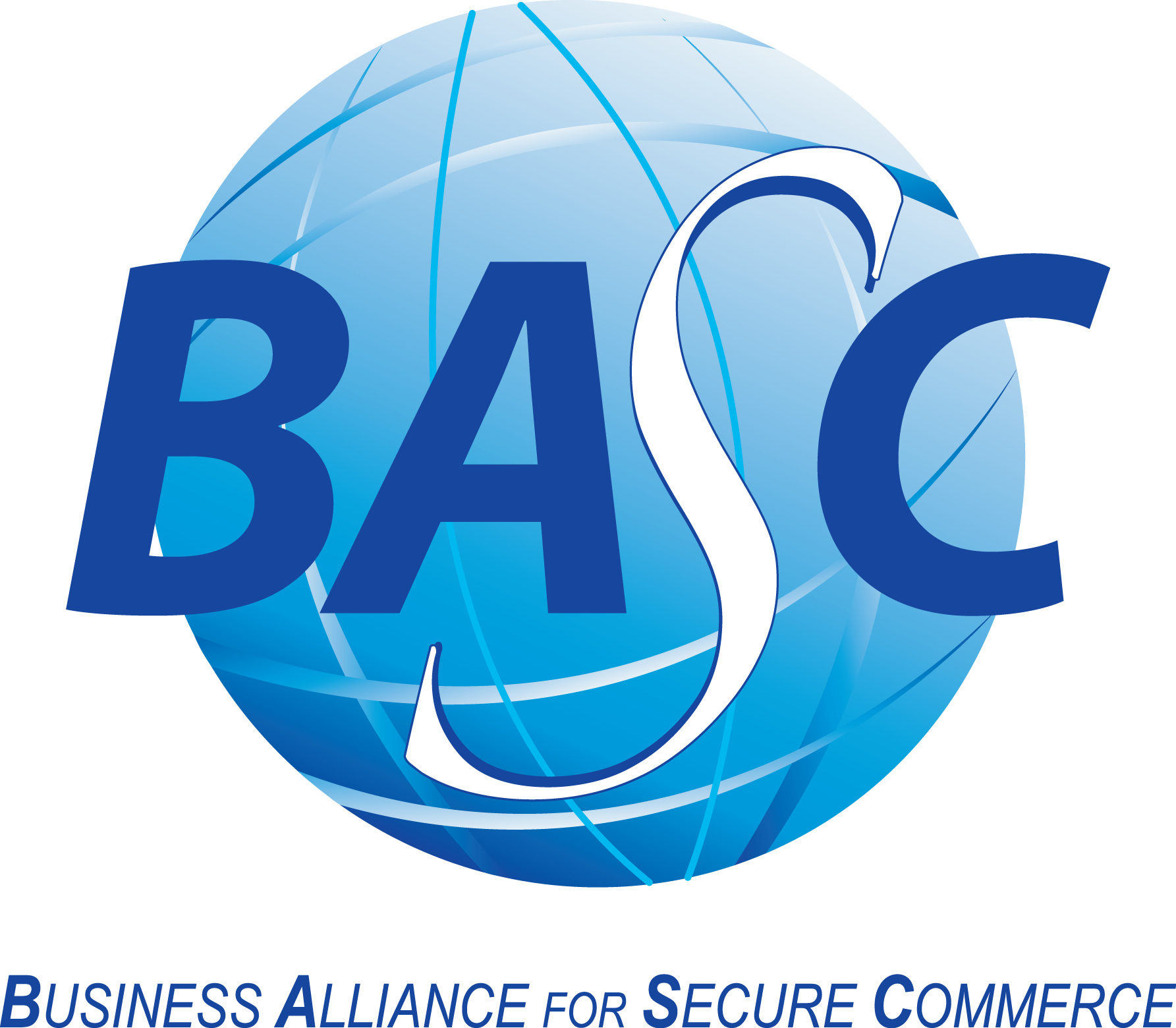 Logo de BASS con un globo terráqueo azul de fondo y el texto en letras grandes azules.