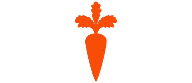 A stylized orange carrot with green leaves on top, centered on a black background.