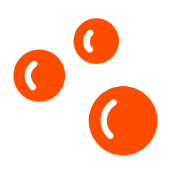 Three orange rubber balls with black markings.