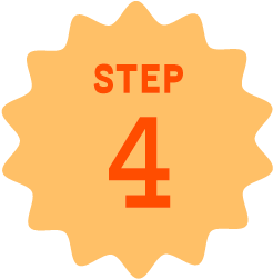 A badge-shaped sign with a yellow background and a jagged border. It has the text 'STEP 4' in red capital letters and numbers.
