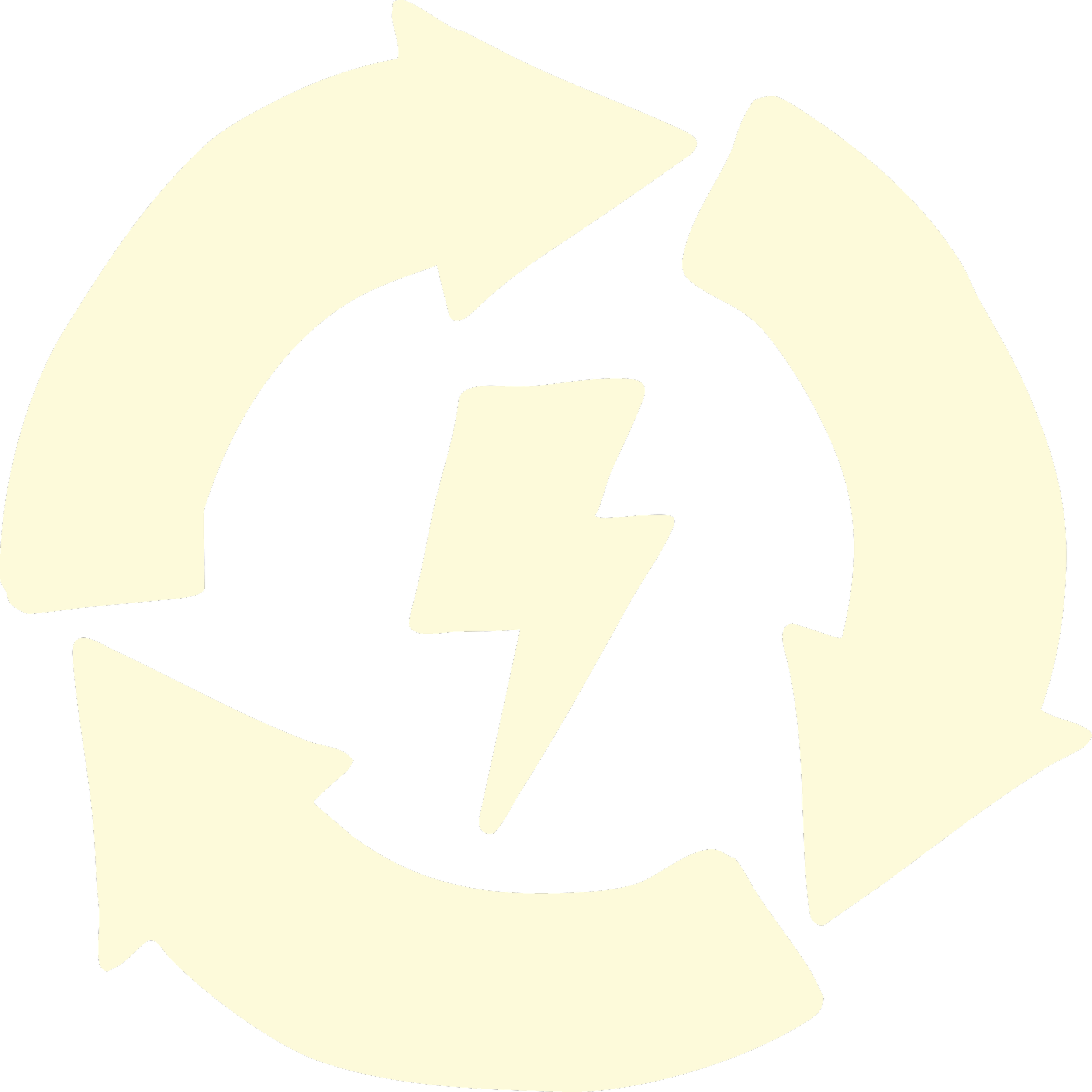 Recycling symbol with a lightning bolt in the center