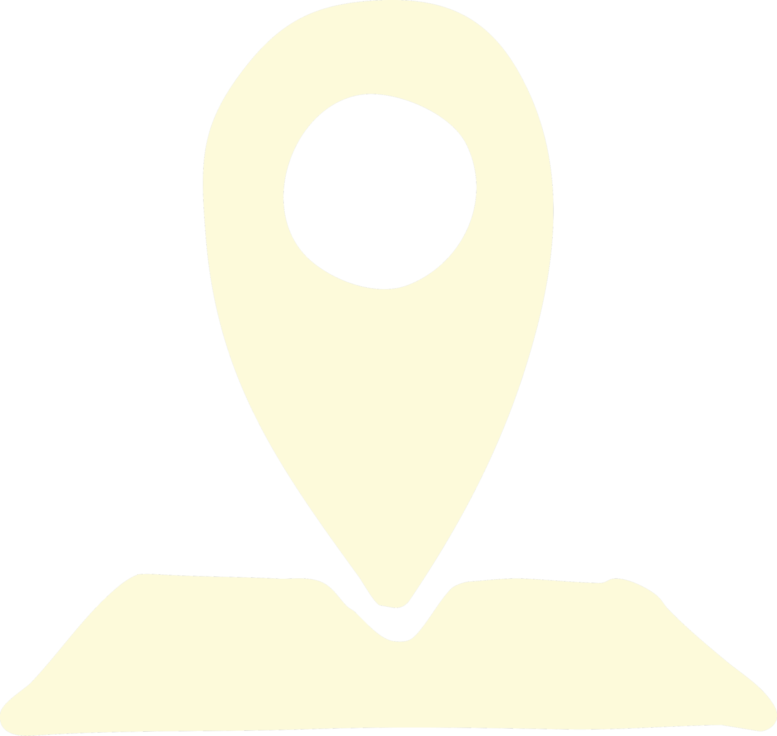 A stylized map location pin icon with a black background and beige pin outline.
