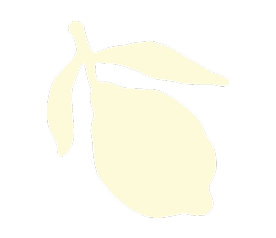 A black and white stylized illustration of a lemon with a leaf attached to its stem.