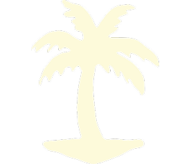 Silhouette of a palm tree on a small island against a black background.