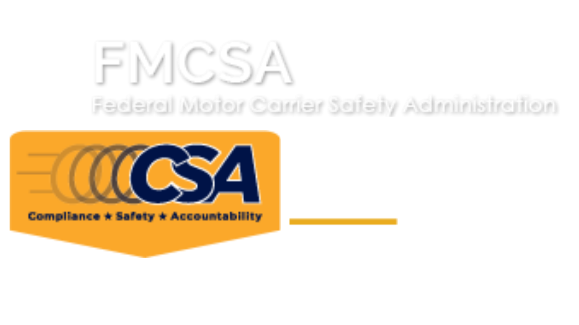 Logo for the Federal Motor Carrier Safety Administration (FMCSA) with a badge featuring the words 'Compliance, Safety, Accountability' and an orange background.