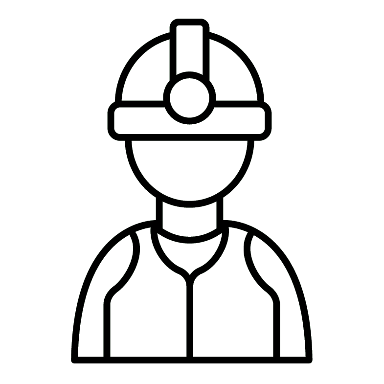 Line drawing of a construction worker wearing a hard hat and safety vest.