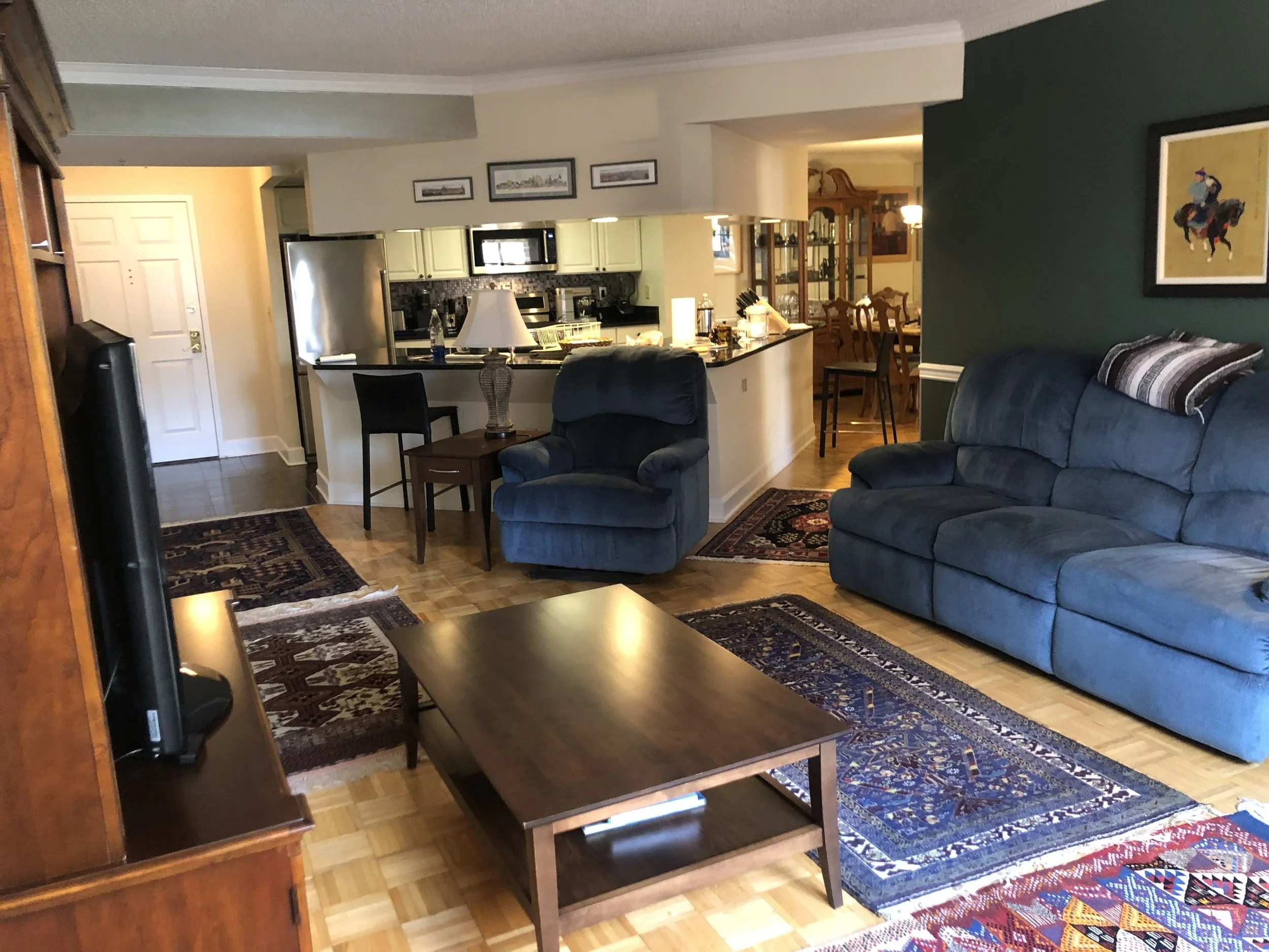 Renata Briggman's staging transformation in Arlington, VA before photo of the living room and kitchen.