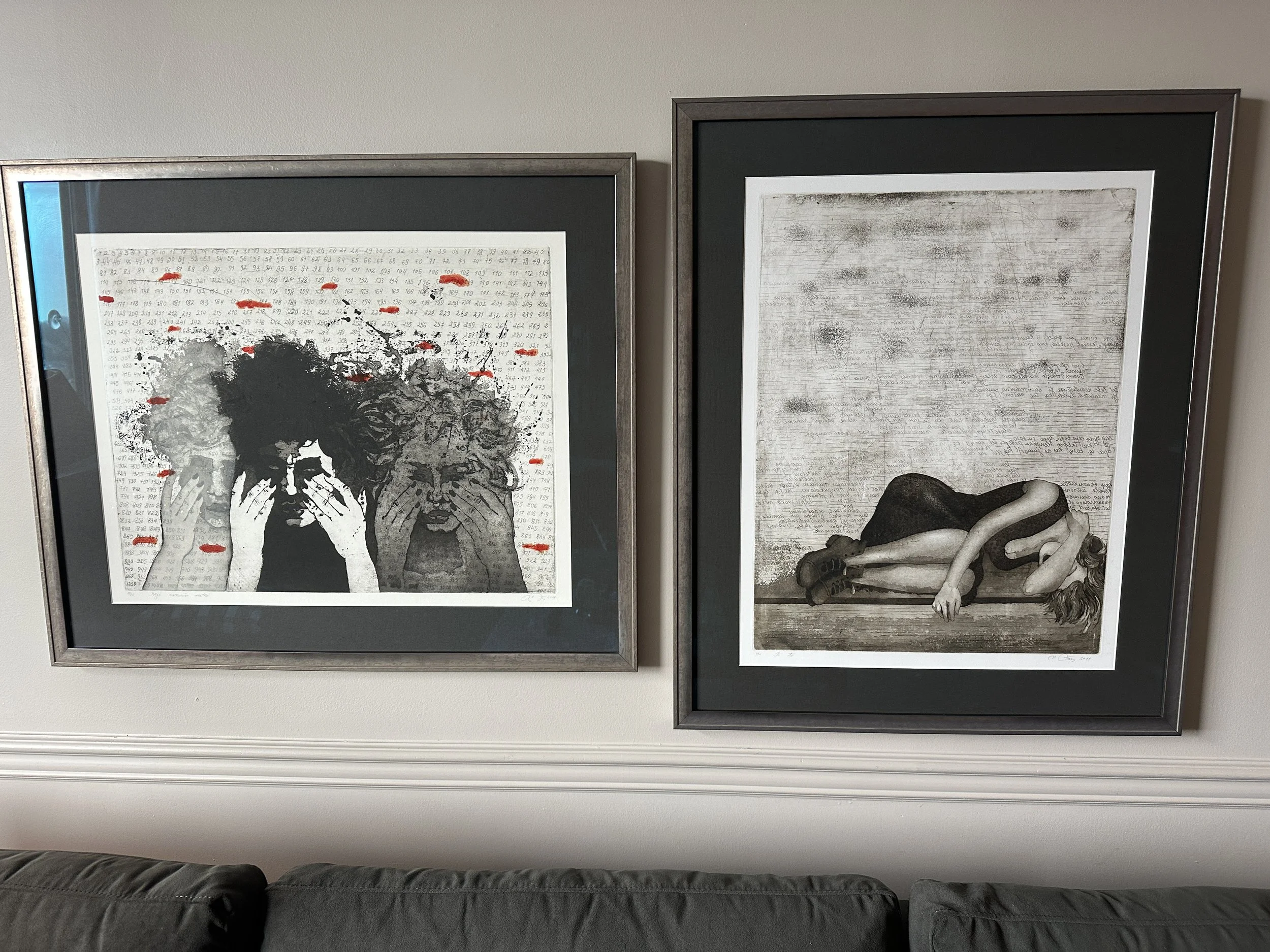 Nijole Saltenyte art ar Renata Briggman's home. Name is "Three hard years" and "After that"