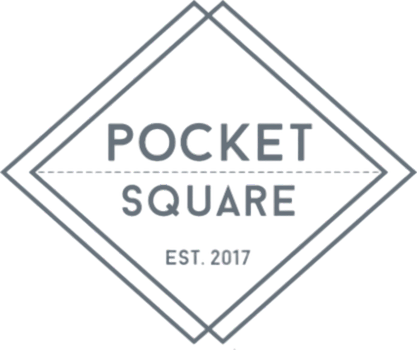 Logo with the text 'POCKET SQUARE EST. 2017' inside a diamond shape.