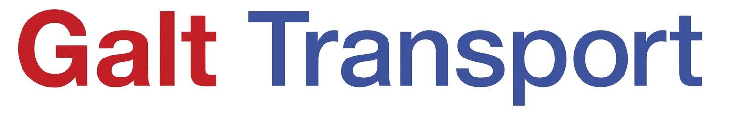 The words "Galt" in red and "Transport" in blue, styled in a multicolored 3D text design.