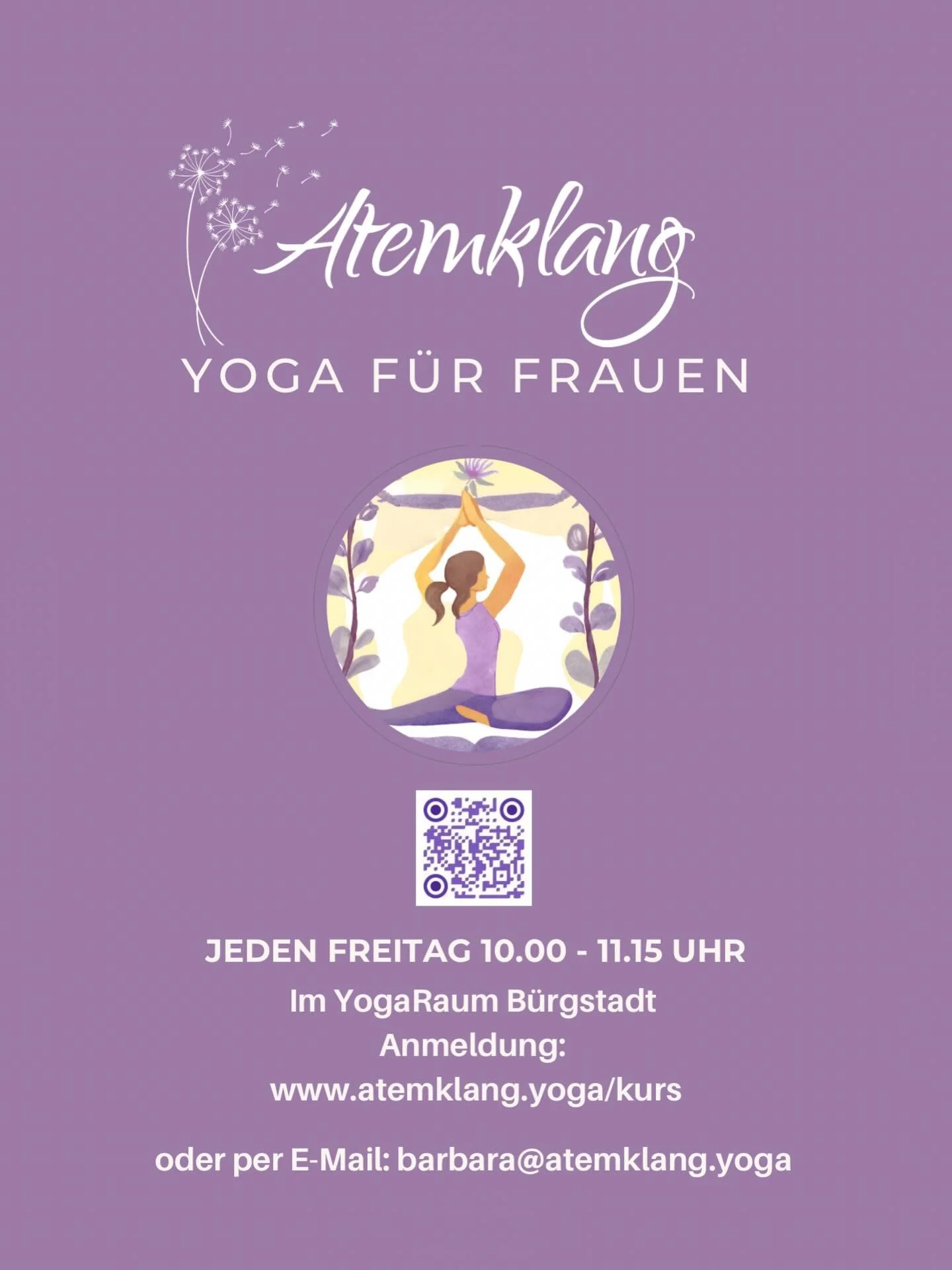 ✨ Atemklang &ndash; Yoga f&uuml;r Frauen ✨
Ein Raum nur f&uuml;r dich.

Zum Ankommen, Durchatmen und Kraft sammeln.
Jeden Freitag um 10.00 Uhr lade ich dich ein zu einer sanften, st&auml;rkenden Yogapraxis im
 YogaRaum Miltenberg 🧘&zwj;♀️

Wir verbi