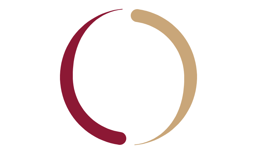 Ein stilisiertes Glas Rotwein und Weißwein, dargestellt durch zwei geschwungene Linien in Rot und Beige, die einen Weinballon formen.