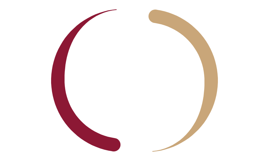 Ein stilisiertes Rot- und Beiget, sich schneidendes Weinglas-Symbol, das einen Weinverkostungs- oder Weinthema repräsentiert.