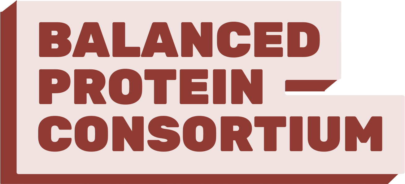 Logo with red text on a pink background that reads 'Balanced Protein Consortium'.