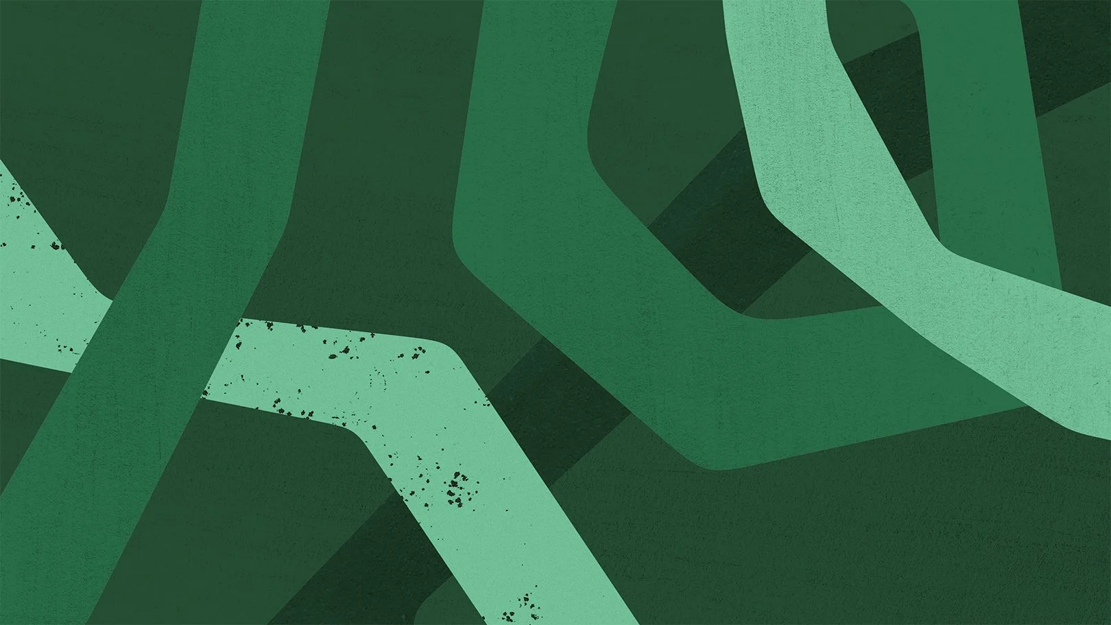 Abstract digital artwork with interlocking shapes and shades of green.