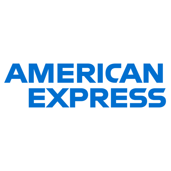 American Express logo in blue text on a white background.