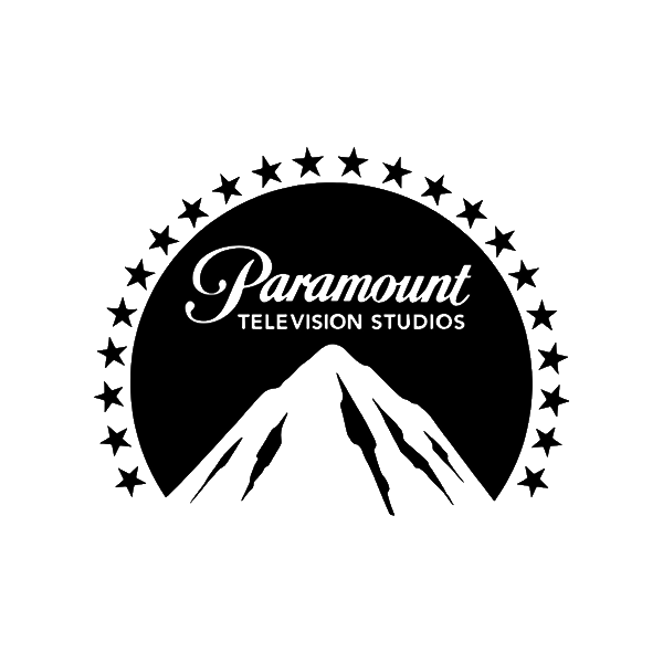 Black and white Paramount Television Studios logo with a mountain and star border.