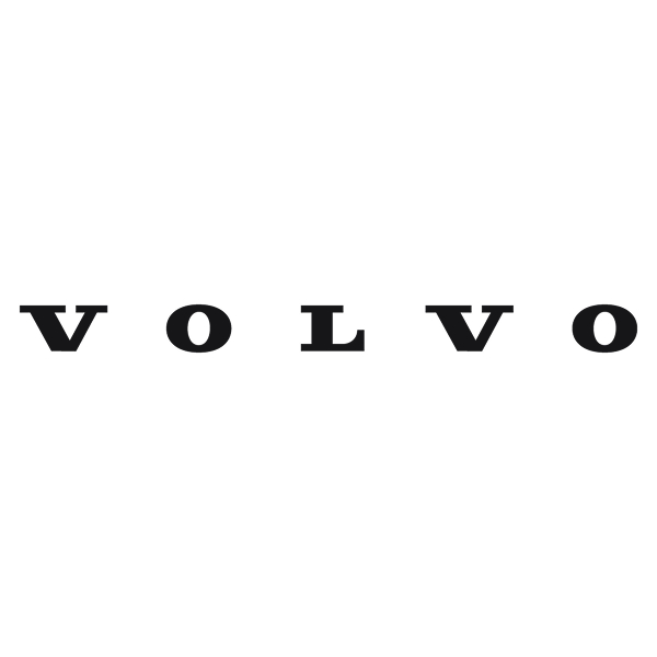 The image shows the Volvo logo, with the word 'VOLVO' in bold black letters and an iron mark symbol above it.