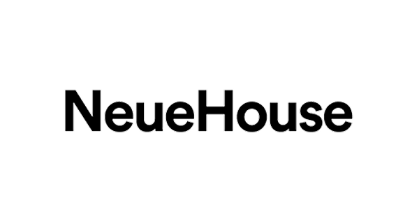 Logo with the words 'NeueHouse' in black text on a black background.