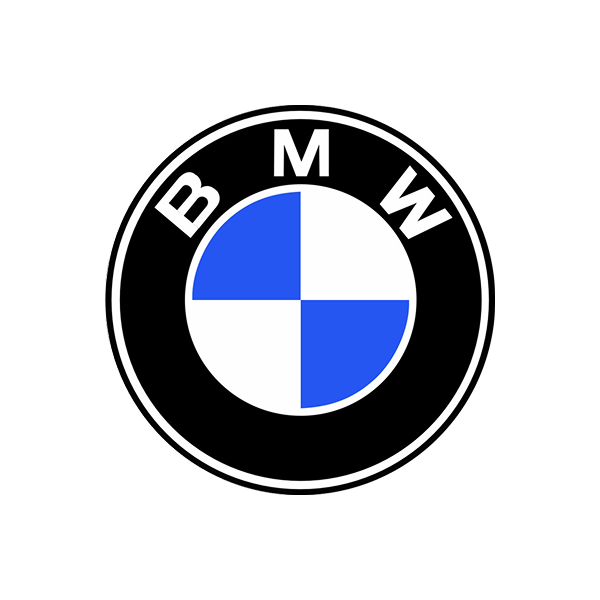 BMW logo with black background and blue and white circular emblem