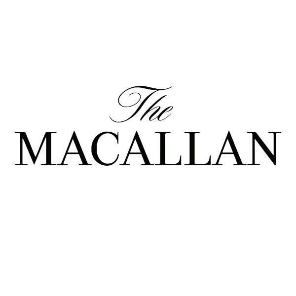 Logo for The Macallan whiskey featuring elegant black text on a white background.