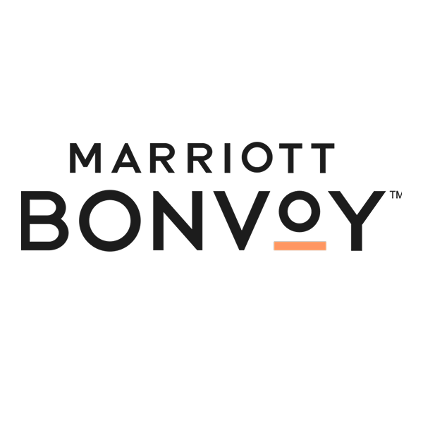 Marriott Bonvoy logo in black text with a small orange horizontal line underneath.