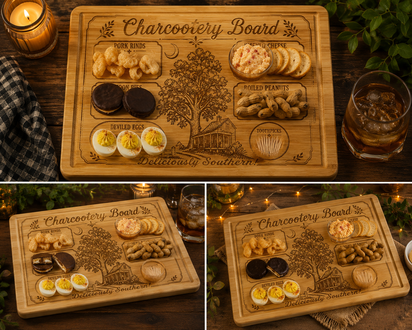 12x8 Southern Charcuterie Board | Engraved Bamboo Serving Board | Southern Entertaining Tray | Housewarming Gift | Cheese Board | Southern Kitchen Decor