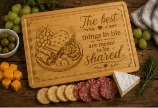 12x8 Engraved Bamboo Charcuterie Board | “The Best Things in Life Are Meant to Be Shared” | Cheese Board | Hostess Gift | Serving Tray