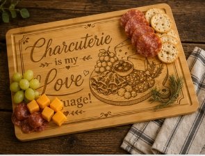 12x8 Engraved Bamboo Charcuterie Board | “Charcuterie Is My Love Language” | Funny Cheese Board | Hostess Gift | Serving Tray