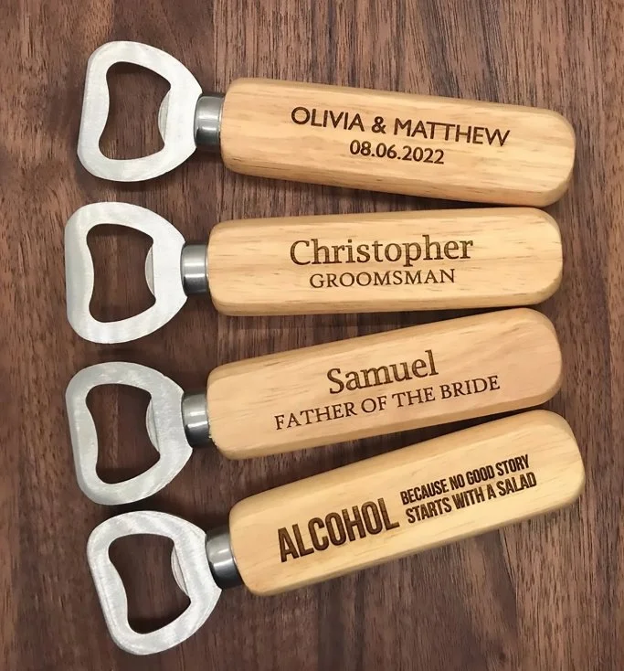 Custom Wood Bottle Opener,Engraved Beer Opener, Groomsmen Gift Idea, Custom Party Favors, Drinking Gifts,3rd Anniversary, Gift for Him