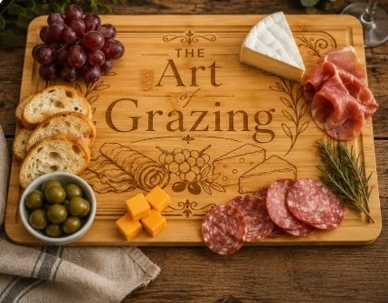 12x8 Engraved Bamboo Charcuterie Board | “The Art of Grazing” | Elegant Cheese Board | Serving Tray | Housewarming Gift | Hostess Gift