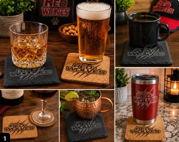 Paw Paw Red Wolves Coaster Set, Custom School Spirit Coasters, Slate & Cork Coasters, Paw Paw Gift, Team Pride Decor, Sports Fan Gift