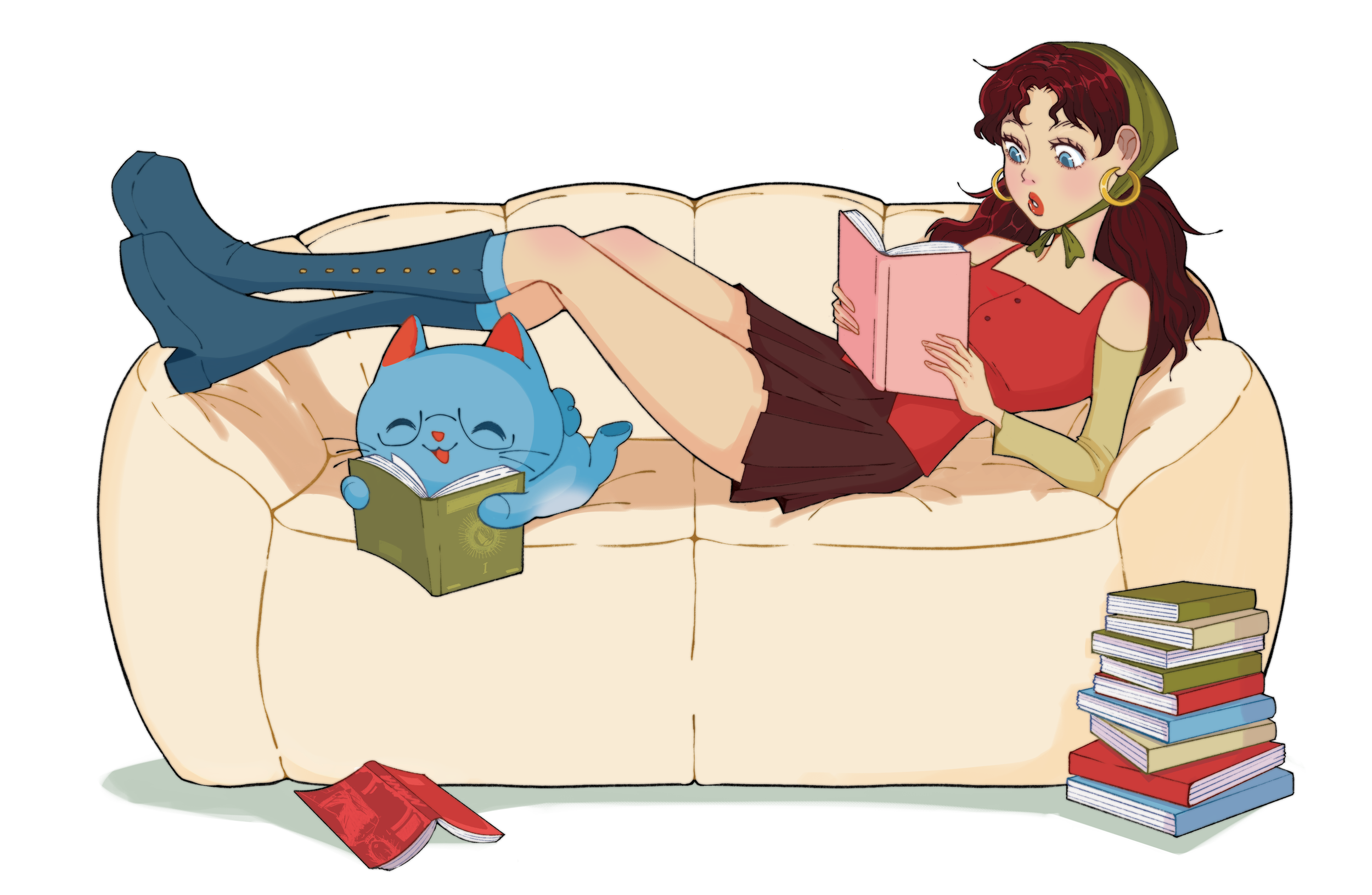 Final hero illustration of Emi and Chamo reading