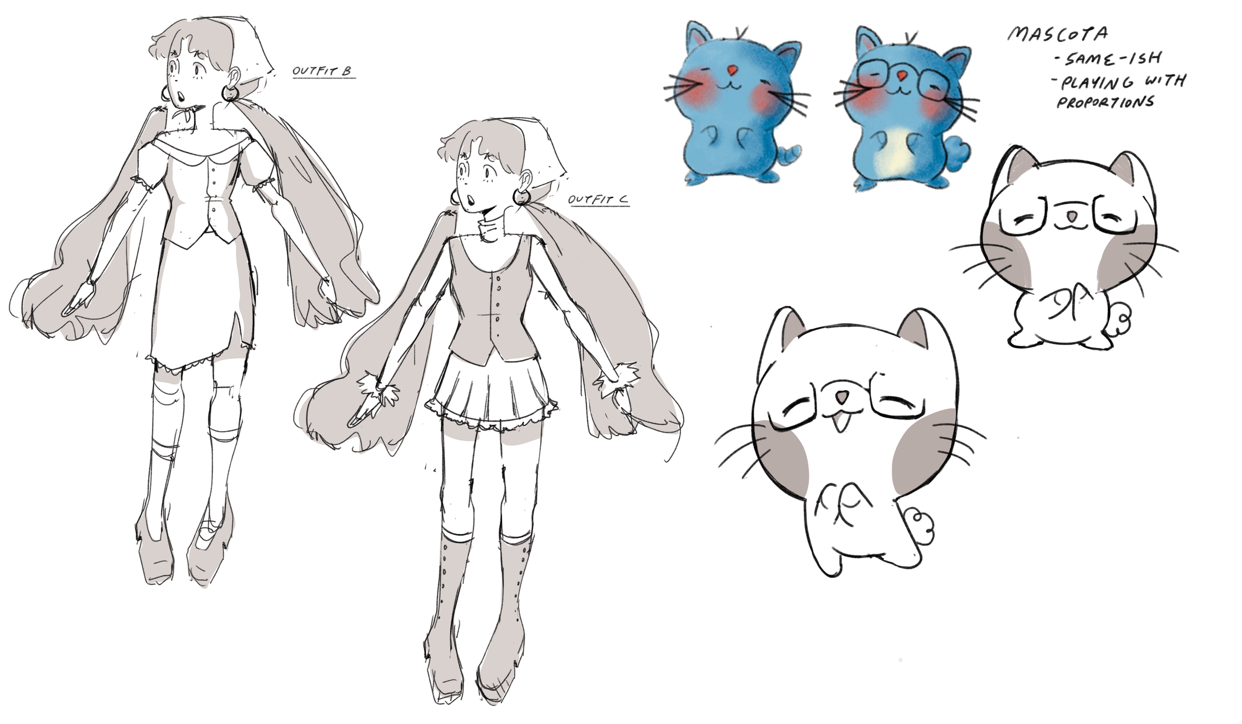 Inital development of the Casita Manga mascot Emi and Chamo cont.